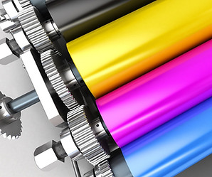 Commercial offset printing press CMYK rollers
